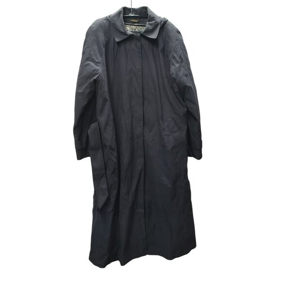 London Fog Trench Coat Black Sz 18 Belted Single Breasted Button zip-out Lining - Picture 1 of 11